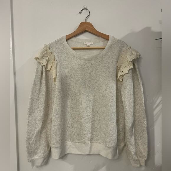 Blue Pepper Oatmeal Eyelet Shoulder Crew Sweatshirt Size Large - Picture 2 of 11